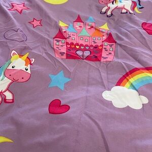 Colorful Unicorn and Castle Sheet plus solid sheet and mattress protector